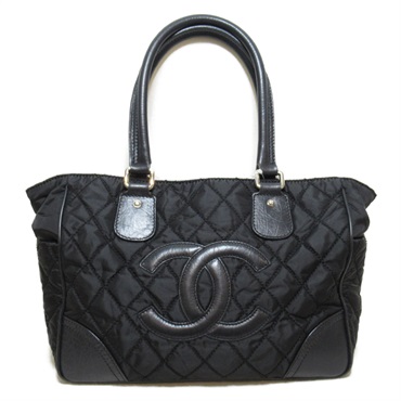 CHANEL Paris new york Tote Bag matelasse A33100 Nylon Black Used Women SHW CC