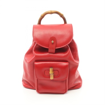 GUCCI Bamboo Rucksack Backpack leather Red Used Women