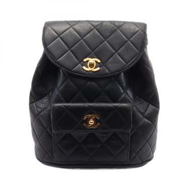 CHANEL Matelasse Backpack Lambskin Black GHW Used Women CC COCO