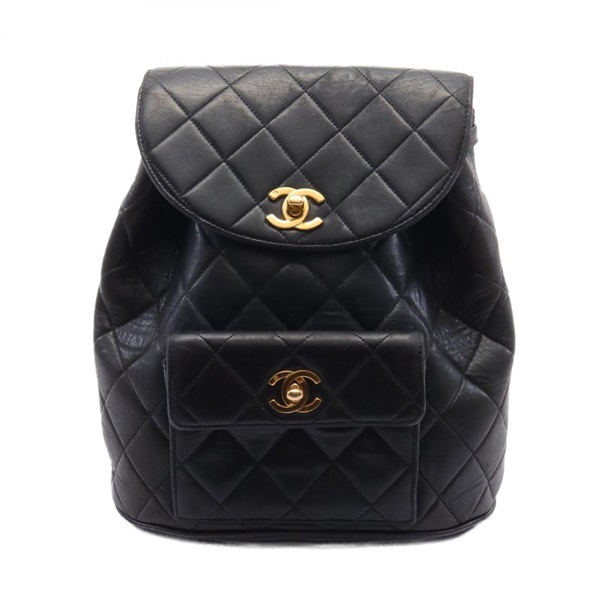 CHANEL Matelasse Backpack Lambskin Black GHW Used Women CC COCO