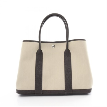 HERMES Garden party PM Tote Hand Bag Toile Militaire Negonda leather SHW Natural