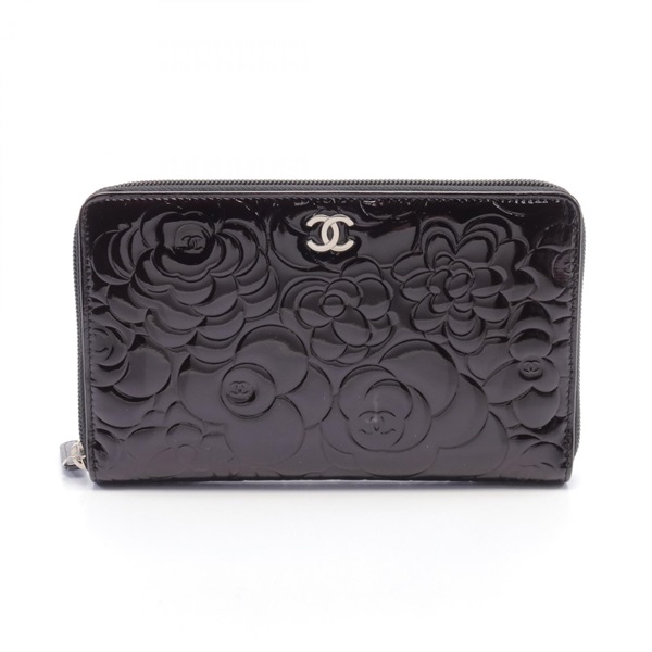 CHANEL COCO Mark Camelia Around long wallet Patent leather Brown Used SHW