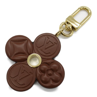 LOUIS VUITTON Bag Charm Chocolate Flower key ring M02197 Monogram leather Used