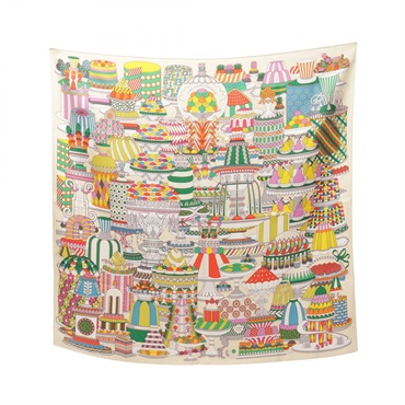HERMES Carre90 LA PATISSERIE FRANCAISE Scarf silk Beige Multicolor Used Women LV