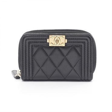CHANEL Boy chanel coin purse A80602 Lambskin sheep leather Black Used Women GHW