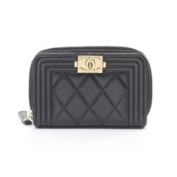 CHANEL Boy chanel coin purse A80602 Lambskin sheep leather Black Used Women GHW