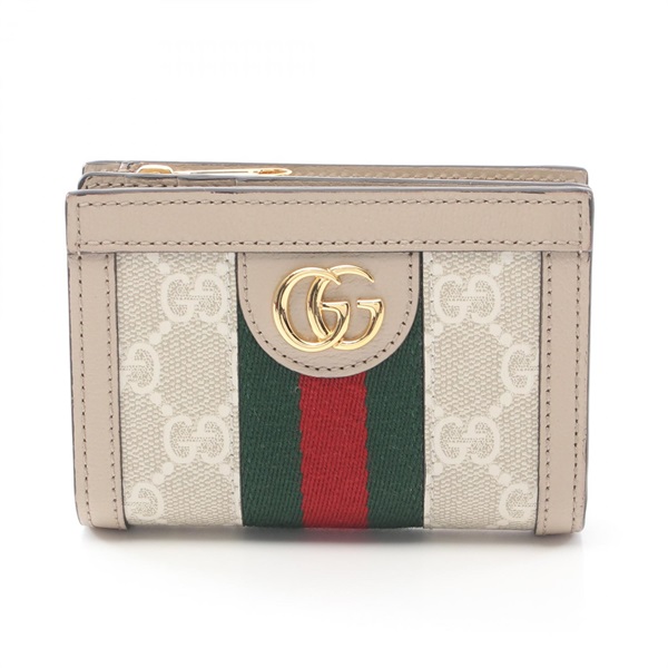 GUCCI Ophidia GG Supreme Bi-fold wallet 813296 canvas leather Beige Multicolor