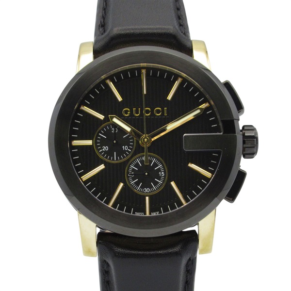 GUCCI G Chrono Wrist Watch YA101203 Quartz SS Gold Plated leather Used mens