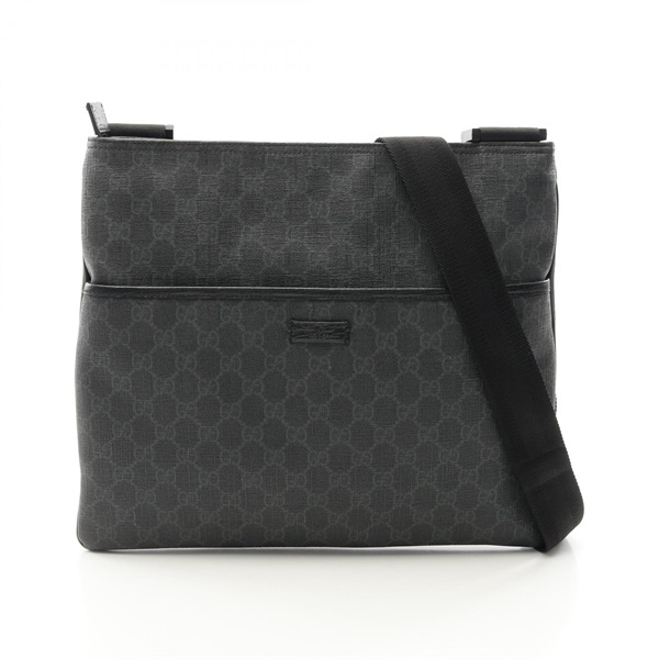 GUCCI GG Supreme Crossbody Shoulder Bag 162904 Canvas Leather Gray Used Unisex
