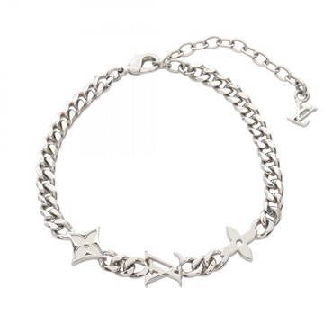 LOUIS VUITTON Monogram Row Bracelet M1407A Stainless Steel Used mens LV