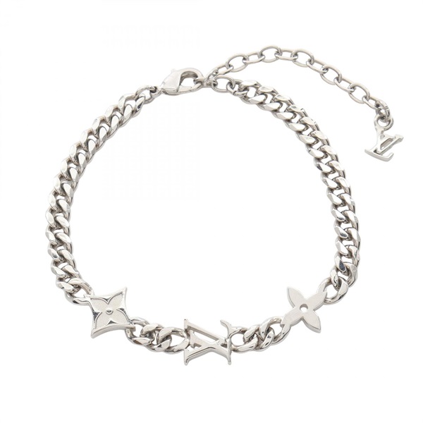 LOUIS VUITTON Monogram Row Bracelet M1407A Stainless Steel Used mens LV