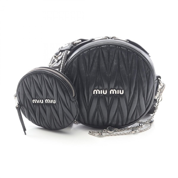 Miu Miu Matelasse Round Mini chain Shoulder Bag leather Black Used SHW