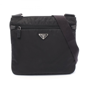 PRADA TESSUTO SAFFI Shoulder Bag 2VH251 Nylon Saffiano leather Black Used Women