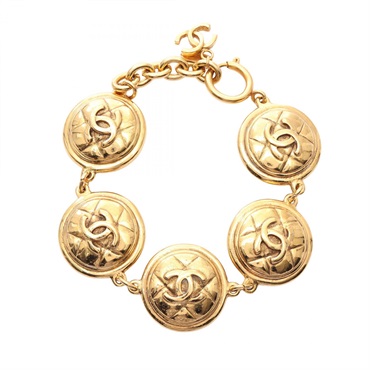 CHANEL CC Logo Bracelet Gold Plated Used Women 23cm COCO Mark