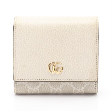 GUCCI GG Marmont Bi-fold wallet 598587 leather canvas Beige Used Women