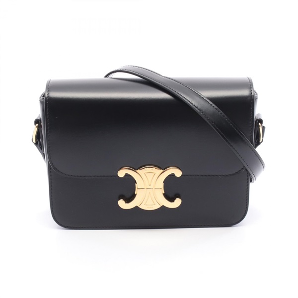 CELINE teen Triomphe Shoulder Bag 188423 leather Black Used Women