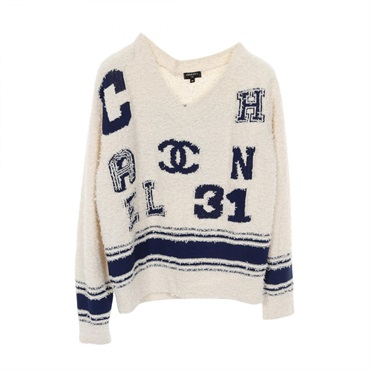 CHANEL CC Logo DEAUVILLE BIARRITZ VENISE Knit Sweater Cotton Nylon #36 Women