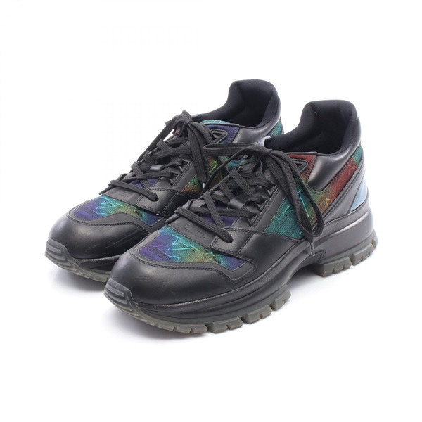 LOUIS VUITTON 2054 Line sneakers Shoes #8 leather Black Rainbow Used mens LV