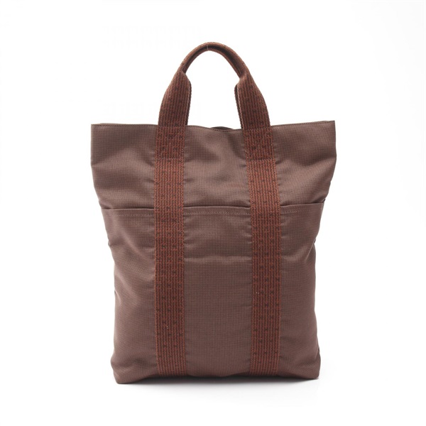 HERMES Herline Cabas Hand Tote Bag Nylon canvas Brown Used unisex