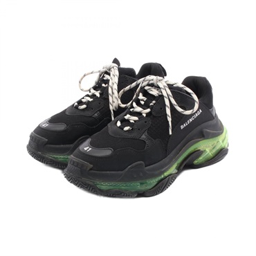 BALENCIAGA Triple S sneakers shoes #9 leather Fabric Black Green Used mens