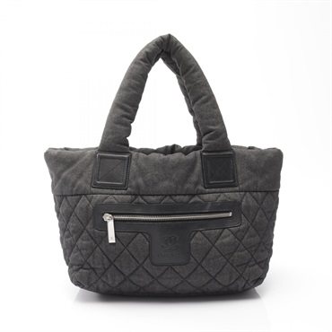 CHANEL Coco Cocoon Small Tote Bag A48610 denim leather Gray Black Used Women