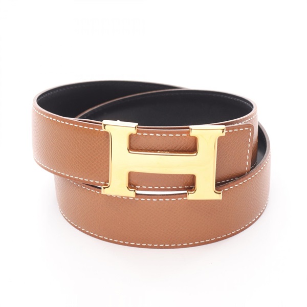 HERMES Constance H Belt Box calf Courchevel leather Black Brown GHW Used Women Z