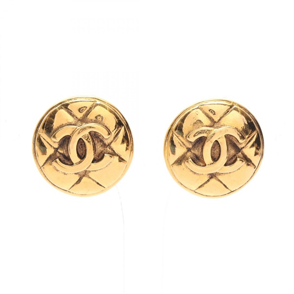 CHANEL COCO Mark Matelasse Earring Gold Plated Gold Used Women CC