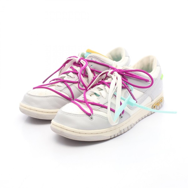 OFF-WHITE DUNK LOW Sneakers  Leather Gray White Used mens US 10