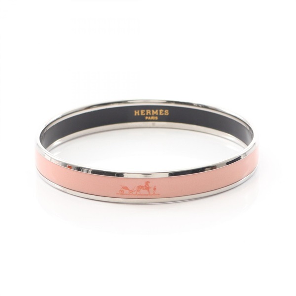 HERMES Emaille PM Bangle bracelet 19.5cm Stainless Steel Cloisonne Silver Pink