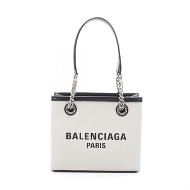 BALENCIAGA Duty Free Small Tote chain shoulder Bag 7599412 canvas leather Beige