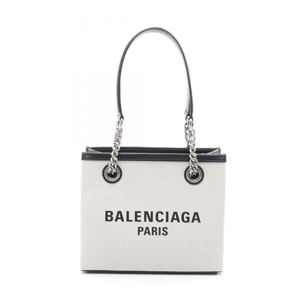 BALENCIAGA Duty Free Small Tote chain shoulder Bag 7599412 canvas leather Beige