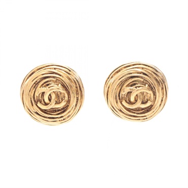CHANEL COCO Mark round clip Earring Gold Plated Used CC