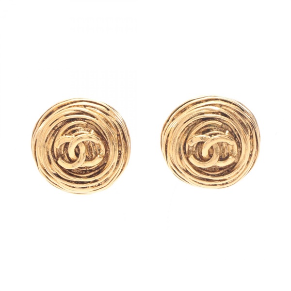 CHANEL COCO Mark round clip Earring Gold Plated Used CC