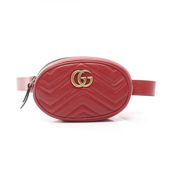 GUCCI GG Marmont Waist bum belt bag oval 476434 leather Red Used Women