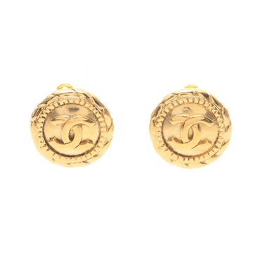 CHANEL COCO Mark Earring Gold Plated Used CC women