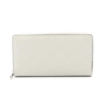 GUCCI Imprint Around zip long wallet purse 835003 leather Gray Used Women GG
