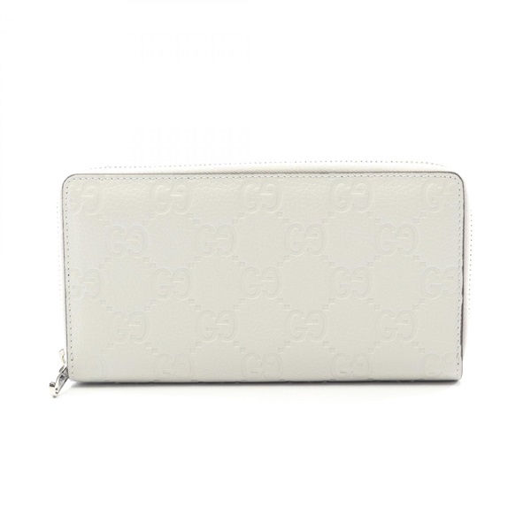 GUCCI Imprint Around zip long wallet purse 835003 leather Gray Used Women GG