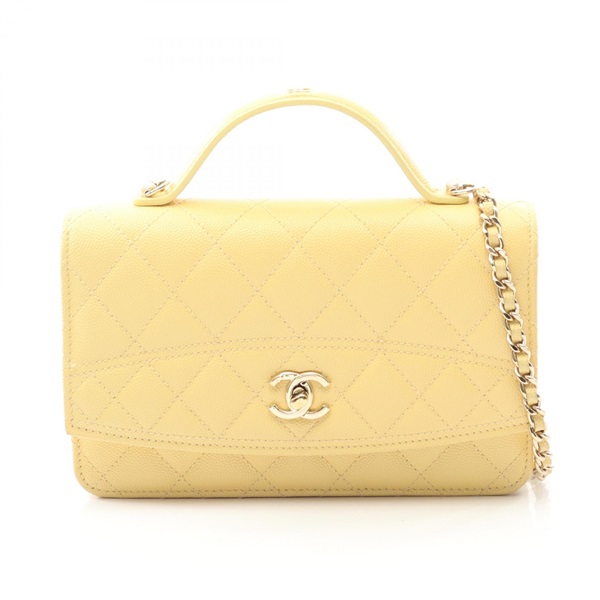 CHANEL Matelasse Top Handle Chain Hand Shoulder Bag leather Yellow Used GHW CC