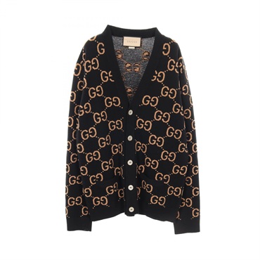 GUCCI GG Wool jacquard Cardigan knitwear 694758XKCC5 Black Beige Used #XXL