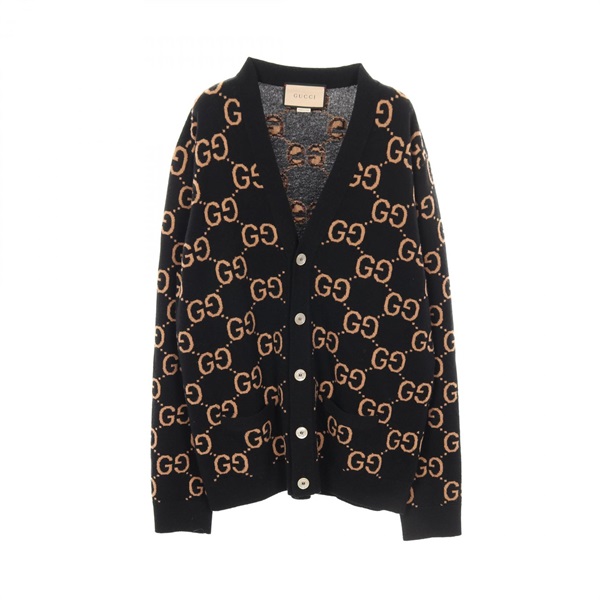 GUCCI GG Wool jacquard Cardigan knitwear 694758XKCC5 Black Beige Used #XXL