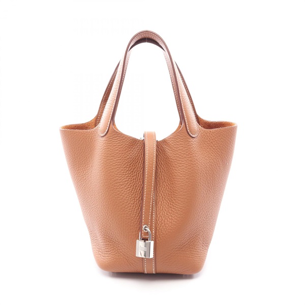 HERMES Picotin Lock PM Tote Handbag Taurillon leather Brown Used Women W SHW