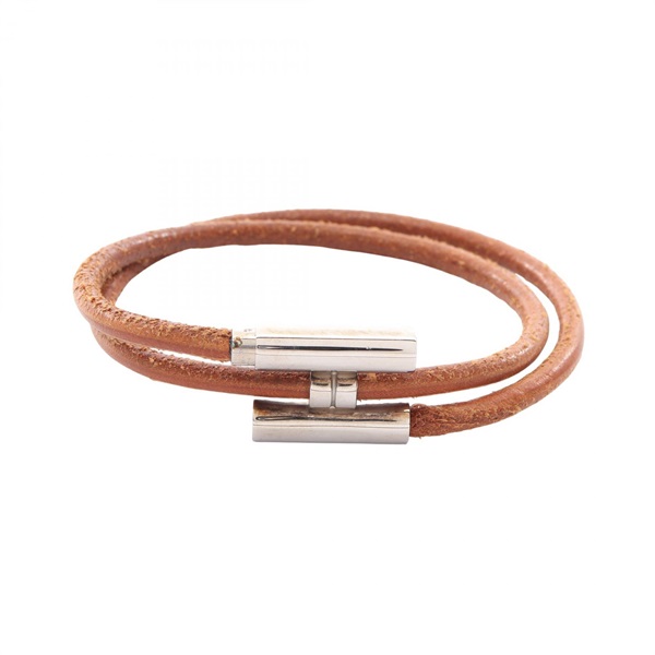 HERMES Tournis Tresse Bracelet 18.5cm Stainless Steel leather Used Women