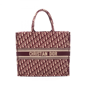 Christian Dior BOOK TOTE Large Bag canvas oblique Bordeaux Beige Used Women
