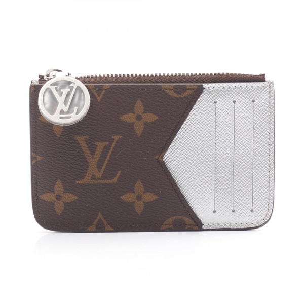 LOUIS VUITTON Porte Carte Romy coin purse M26655 Monogram Brown Silver Used LV