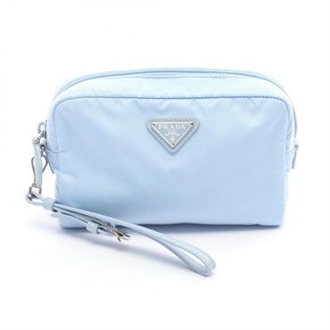 PRADA Re-Nylon Small Pouch Case Nylon leather Blue Triangle logo Used Women