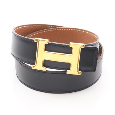 HERMES Constance H reversible Belt #70 A courchevel Black Brown Used GHW