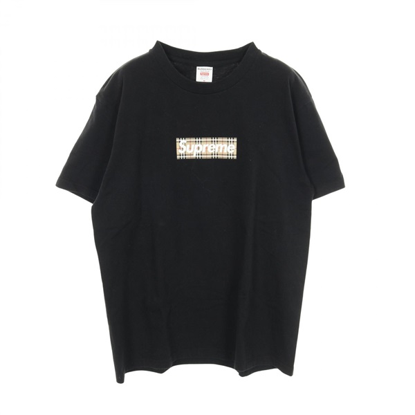 Supreme x Burberry Box Logo Nova Check T-shirt cotton Black Beige #M Used mens