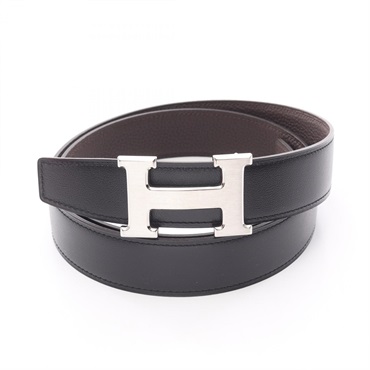 HERMES Constance H Belt Reversible Box calf Togo leather Black Brown SHW Used W