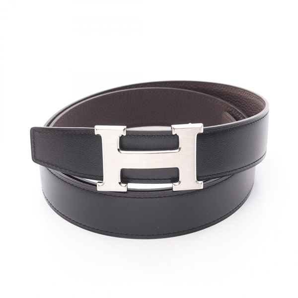 HERMES Constance H Belt Reversible Box calf Togo leather Black Brown SHW Used W