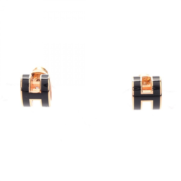 HERMES MINI POP H Pierced earrings Gold Plated Black Used